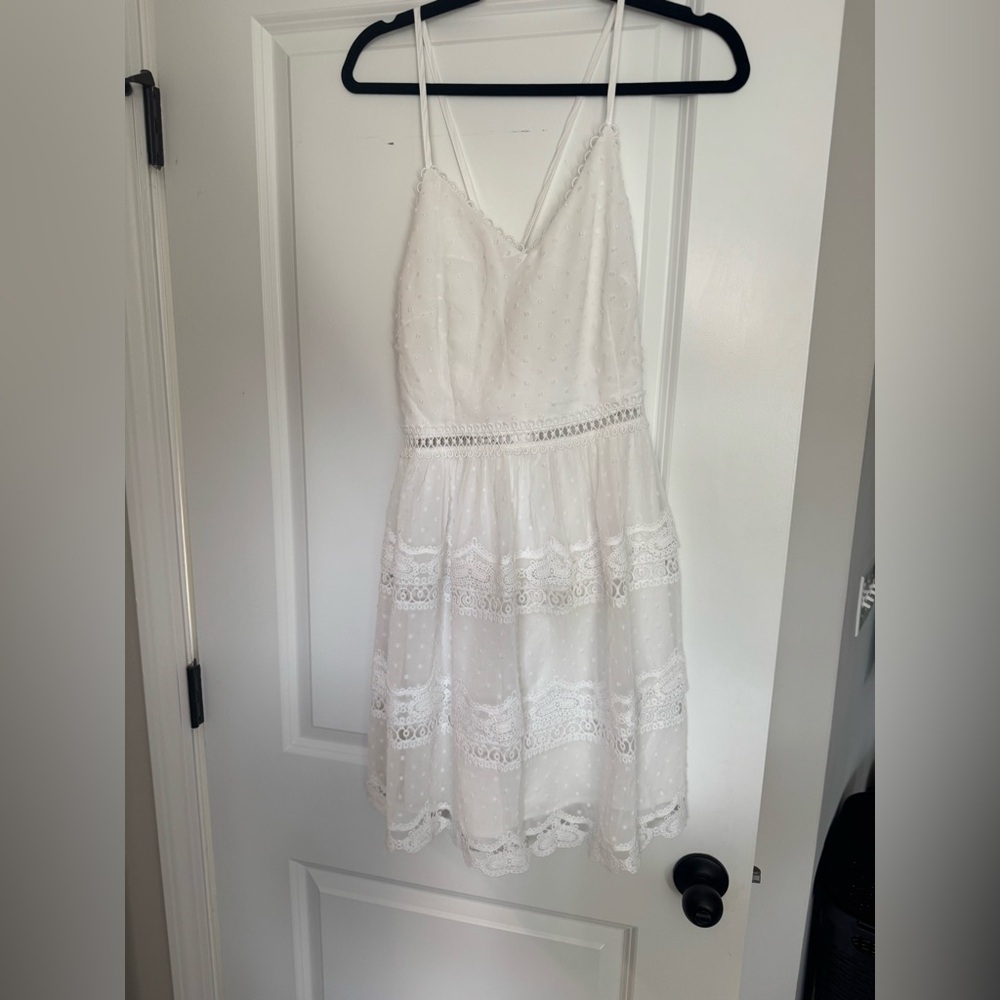 White Tiered Lace and Dot V-Neck Mini Dress